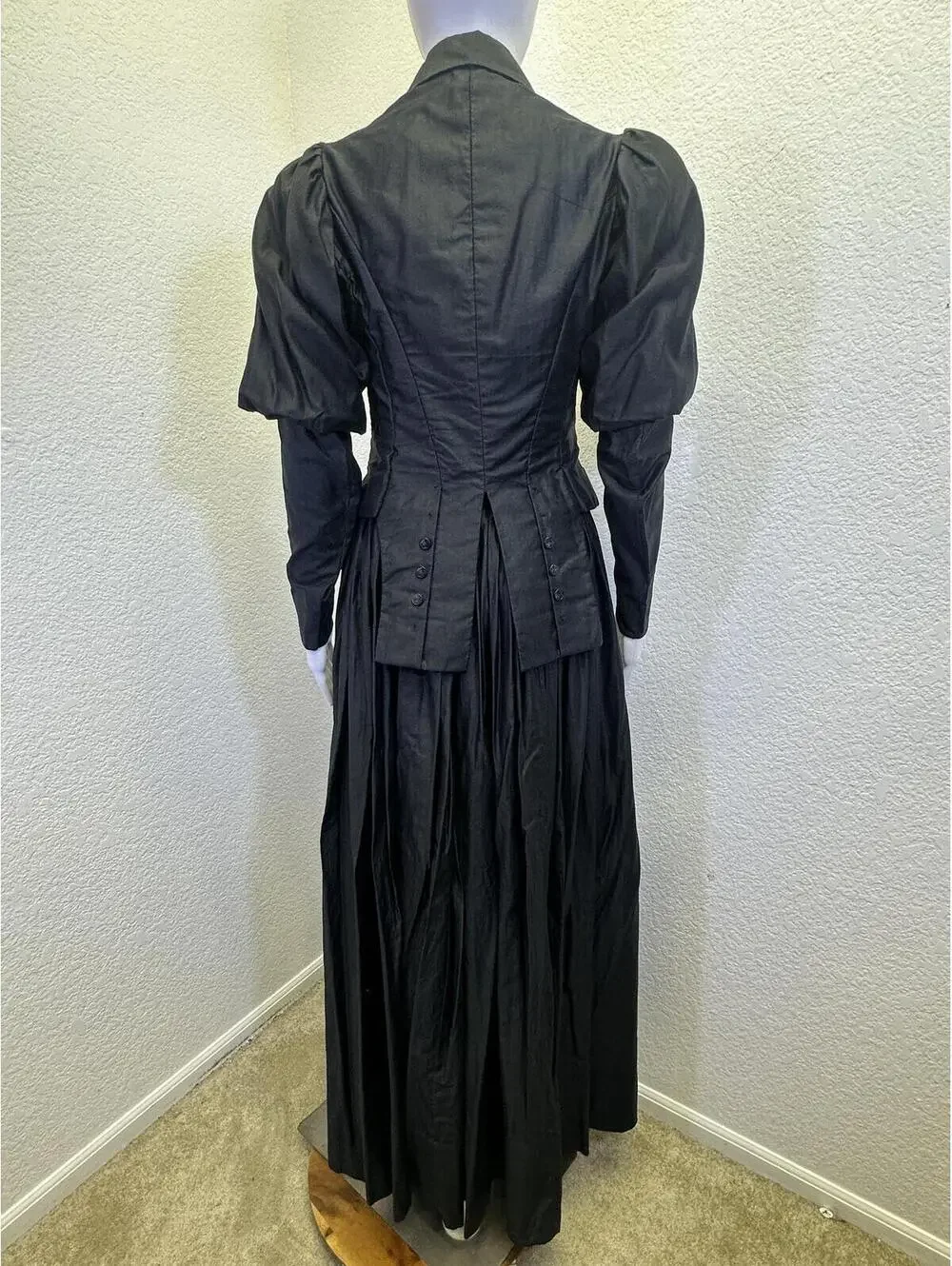 VTG 1890s Black Silk Mourning Victorian Gothic Bodice Skirt Bonnet